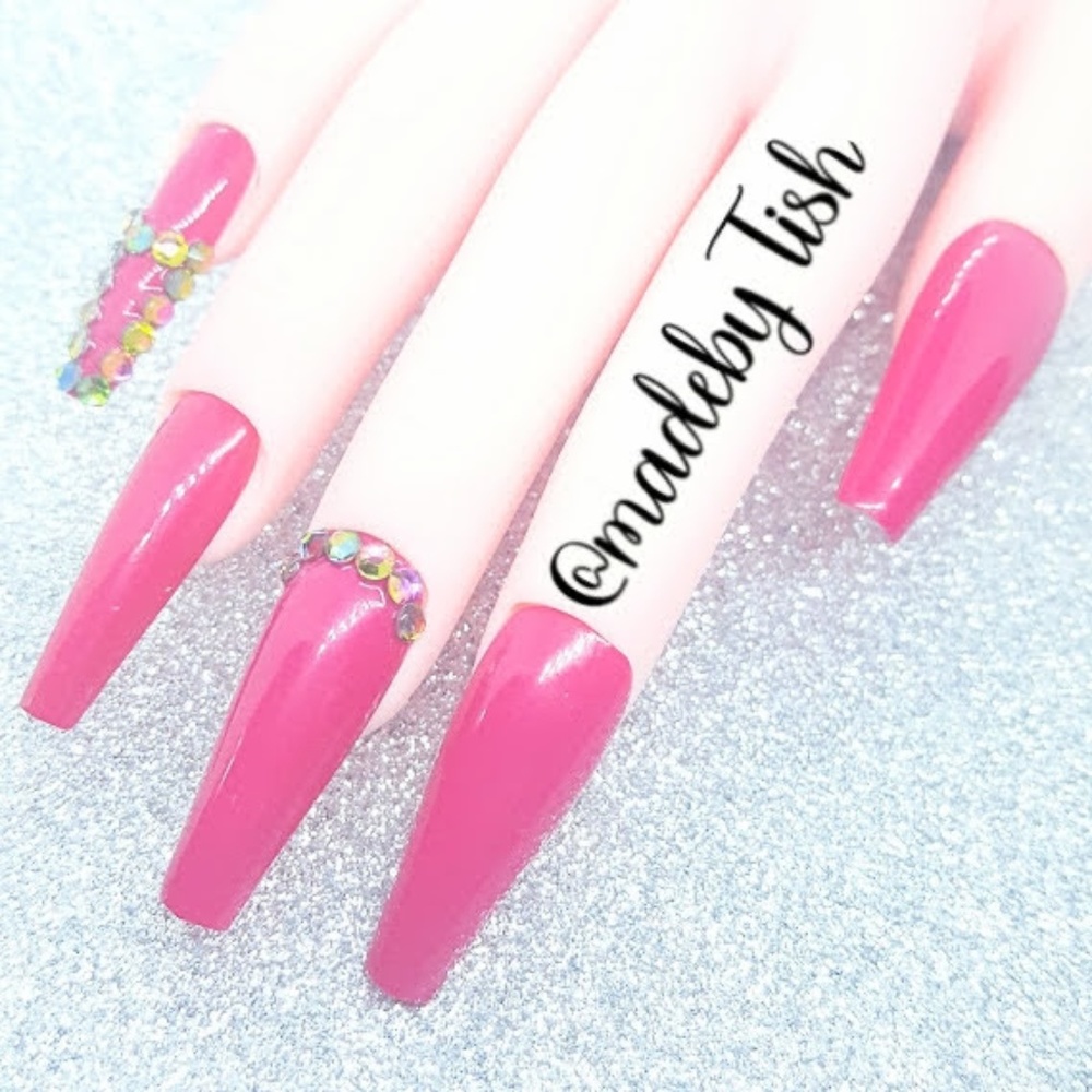 Handmade Press On Nails Pink Chameleon Rhinestones